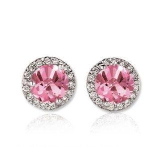14k White Gold 2 Carat Pink Sapphire Diamond Stud Earrings Jewelry