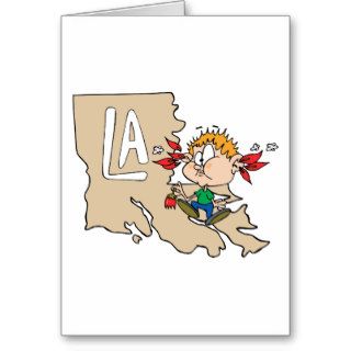 Louisiana LA Map & Cajun Food Cartoon Art Motto Card