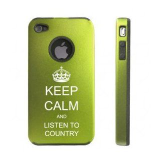 Apple iPhone 4 4S Green D7396 Aluminum & Silicone Case Cover Keep Calm and Listen To Country Cell Phones & Accessories