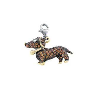 14k Gold Amber Sapphire Dachshund Dog Charm Jewelry