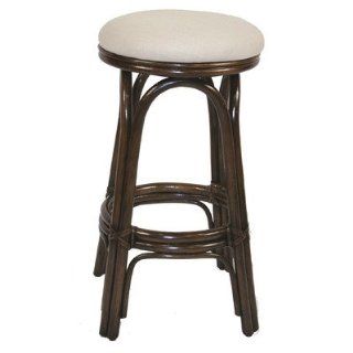 Carmen Indoor Rattan 30" Swivel Bar Stool in Antique Finish Fabric Palm Grove   Barstools Without Backs