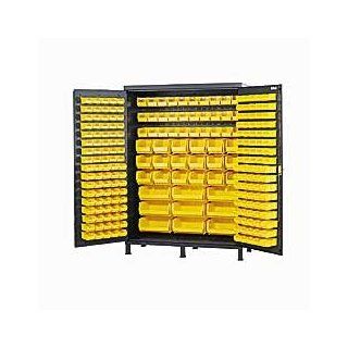 VALLEY CRAFT Vari Tuff High Capacity 60"W Bin Cabinet   60x24x84"   Includes 185 Yellow Bins   Gray   Tool Cabinets  