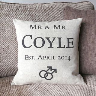 mr and mr gay wedding cushion cover by vintage designs reborn