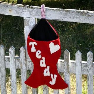 cat fish christmas stocking (personalised) by sew very english