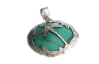 sale…turquoise dragonfly silver necklace by prisha jewels