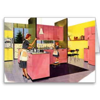 Pink Fifties Futuristic Kitchen Greeting Card