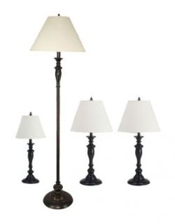 Grandrich G 4421 4 Lighting Set with One Floor Lamp, Two Table Lamps, and One Accent Lamp, Dark Bronze with White Shade   Household Lamp Sets  