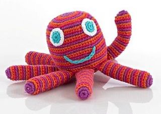 fair trade crochet octopus rattle by jam organic