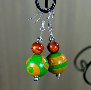 hand painted wooden bead earrings earth by cucuu