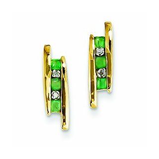 0.3 Carat 14K Gold Diamond and Emerald Earrings Jewelry