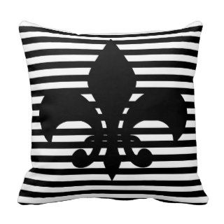 Fleurs de lis Black and White Striped Background Throw Pillows