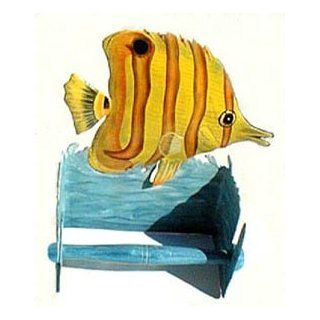 Hand Painted Metal Yellow Tropical Fish Toilet Paper Holder   8"  