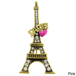 Goldtone Crystal 'Paris' Eiffel Tower and Heart Brooch Brooches & Pins