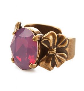 antiqued brass bow ring with crystal cabochon by aliquo