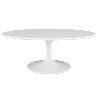 LexMod Lippa Oval Shaped Coffee Table, 42 Inch, White  