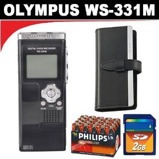 Olympus WS 331M Digital Voice Recorder and WMA Music Player + Olympus WS 331M   Case For Digital Voice Recorder + 20 Pack Philips Power Life AA Batteries + 2GB SD Memory Card Electronics