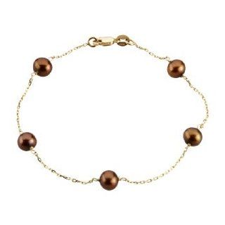 14K Yellow Gold Freshwater Dyed Chocolate Cultured Pearl Station Bracelet   7.5'' Katarina Jewelry