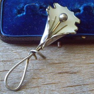vintage silver enamel orchid brooch by ava mae designs
