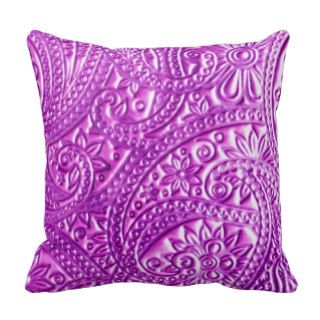 Lavender Paisley Faux Leather Design Throw Pillow