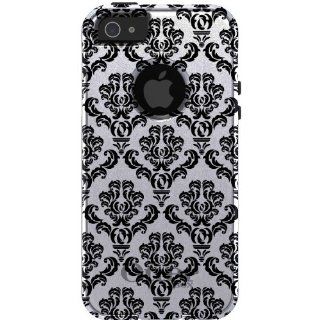 CUSTOM OtterBox Commuter Series Case for iPhone 5 5S   Damask Pattern (White & Black) Cell Phones & Accessories
