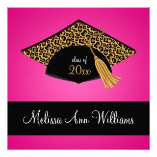 Pink Black Leopard Cap Graduation Announcement