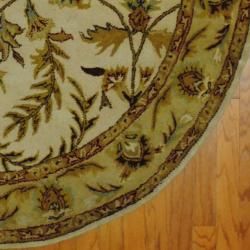 Indo Hand tufted Mahal Ivory/ Gold Wool Rug (6' Round) 5x8   6x9 Rugs