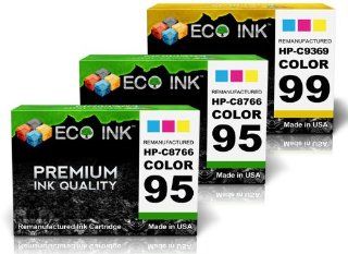 ECO INK  Compatible / Remanufactured for HP 95 HP 99 C8766WN C9363WN (2 Clr + 1 pho) Ink Cartridges for HP PhotoSmart 2500,325v, 428xi, 8450w, 2570, 325xi, 475, 8450xi, 2571, 335, 475v, 8458, 2573, 335v, 475xi, 8750, 2575, 335xi, 7830, 8750gp, 2575v, 337,