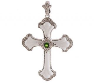 AffinityDiamond Sterling 1/7 ct tw White Agate & Chrome Diopside Cross —