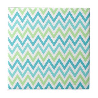Aqua, blue and lime green chevron zigzag pattern tiles