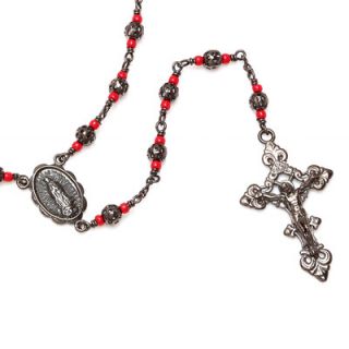 Sterling Essentials Rhodium Beaded Rosary Necklace