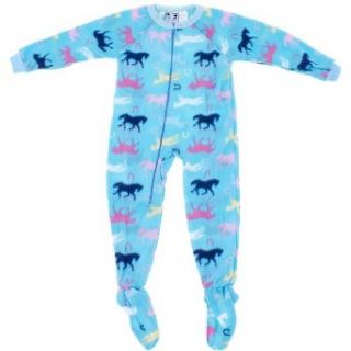 Katnap Blue Horse Print Footed Pajamas for Girls S/4 Clothing