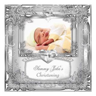 Baby Boy or Girl Silver Christening Baptism Cross Personalized Invite