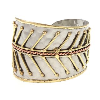 Handcrafted Mixed Metals Fishbone Cuff Bracelet (India) Bracelets