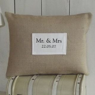' mr and mrs special date ' personalised cushion by rustic country crafts