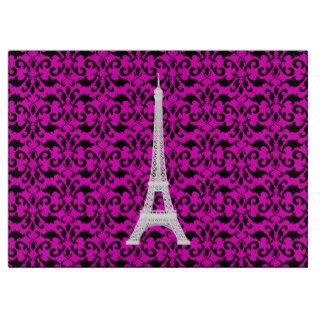 Eiffel Tower Silhouette, Damask   White Black Pink