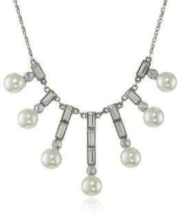Ben Amun Jewelry Pearl and Crystal Baguette Necklace, 15" Jewelry