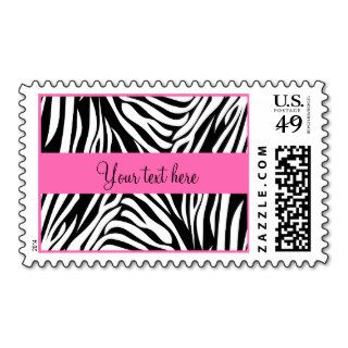 Black and White Zebra with Hot Pink Postage Stamp