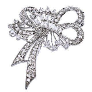 C.Z. Diamond Silver Forget Me Not Ribbon Bow Pin Brooch (Nice Gift, Special Sale) Jewels Lovers Jewelry
