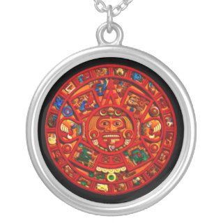 Ancient Mayan Sun Calendar Art  Round Necklace