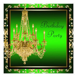 Lime Green Gold Damask Chandelier Birthday Party Personalized Invites
