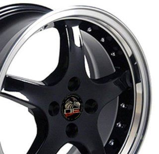 Cobra R 4 Lug Deep Dish Style Wheels with Rivets and Machined Lip Fits Mustang (R)   Black 17x8 Set of 4 Automotive