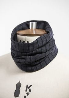 finest merino charcoal grey striped tubescarf by sarah elwick knitwear