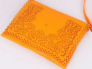 neon orange laser cut bag by sugar + style