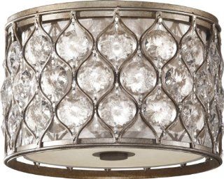Murray Feiss FM355BUS Lucia Collection 2 Light Flush Mount, Burnished Silver Finish with Beige Fabric Shade and Clear Gems   Flush Mount Ceiling Light Fixtures  