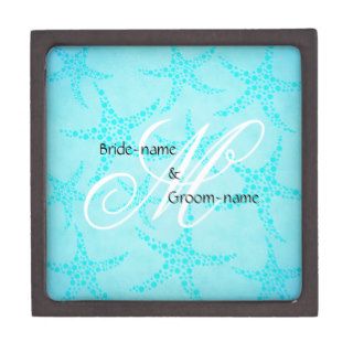 Custom Wedding Monogram Turquoise Starfish Premium Keepsake Boxes