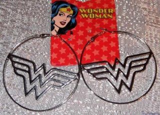 DC Comics WONDER WOMAN Logo Silvertone 2 1/2" Hoop EARRINGS  