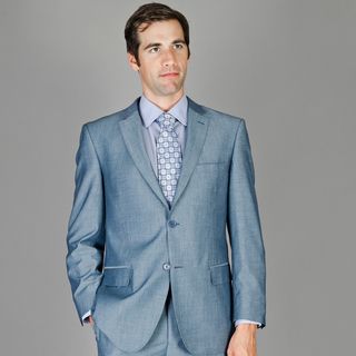 Men's Blue Sharkskin Wool and Silk Blend Suit Suits