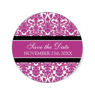 Pink Damask Save the Date Envelope Seal Round Sticker