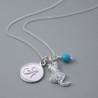 cat charm personalised silver necklace by claudette worters