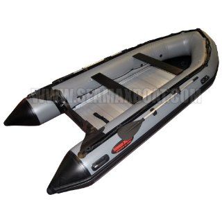 Seamax New Style Ocean430 Gray 14ft Inflatable Boat with Aluminum Floor, Heavy Duty Design, Pontoon Diameter 20", 5+1 Air Chamber, Deep Keel, Boat Rated 35hp  Open Water Inflatable Rafts  Sports & Outdoors